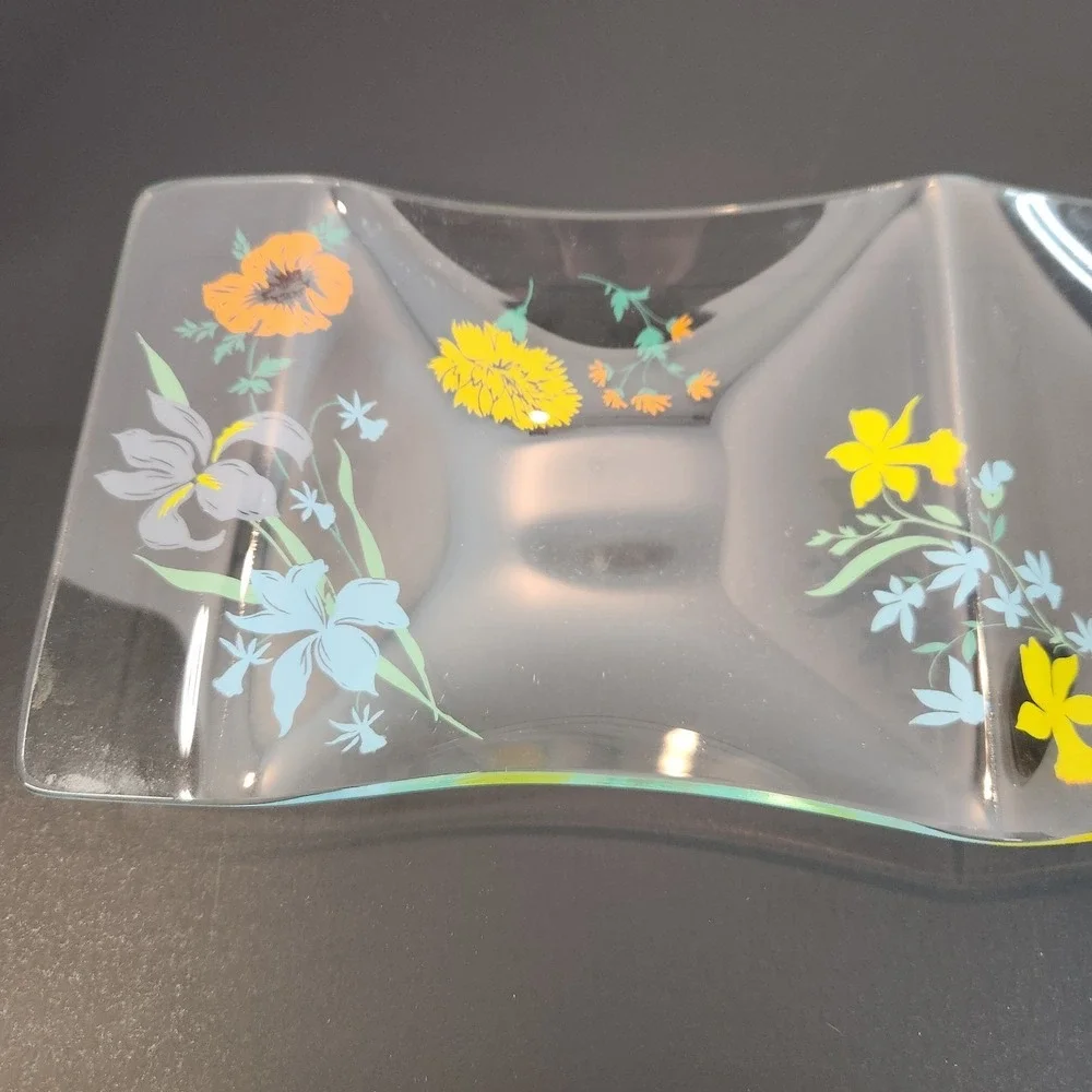 Vtg‎ MCM Dorothy Thorpe Spring Harvest 2 Compartment Wavy Serving Dish Candy Nut